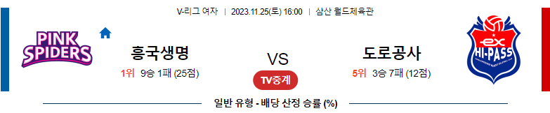 11월25일 V-리그 흥국생명 도로공사 국내남자배구분석 스포츠분석