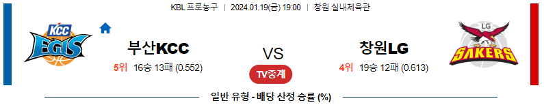 1월19일 KBL 부산KCC 창원LG 국내농구분석 스포츠분석