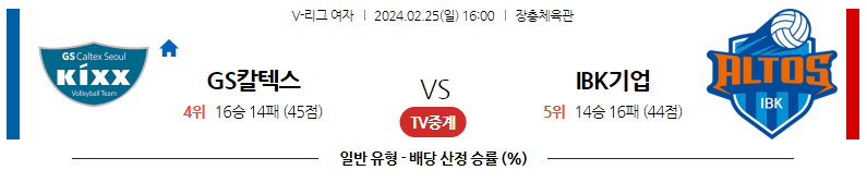 2월25일 V-리그 GS칼텍스 IBK기업은행 국내여자배구분석 스포츠분석