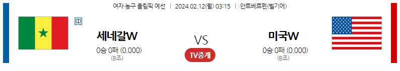 2월12일 여자농구올림픽예선 세네갈 미국 해외농구분석 스포츠분석