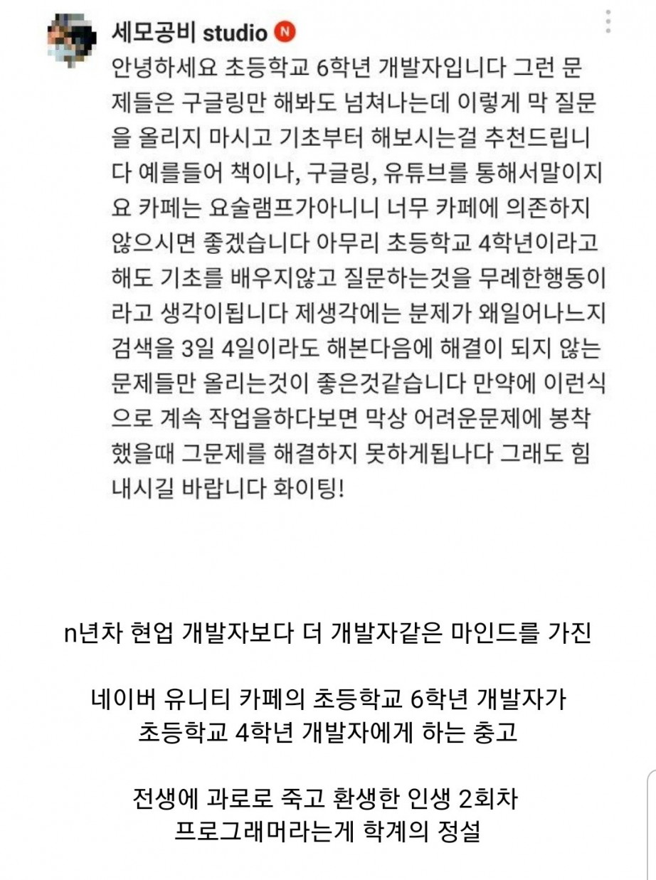 [이슈/유머] 초등학생 개발자의 일침