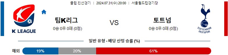 7월31일 클럽친선 팀K리그 토트넘 해외축구분석 스포츠분석